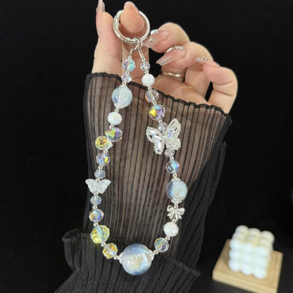 Ice Transparent Gradient Butterfly Crystal Phone Chain, Pink, Blue, White