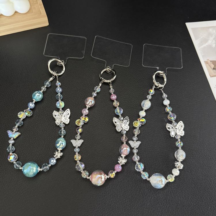 Ice Transparent Gradient Butterfly Crystal Phone Chain, Pink, Blue, White