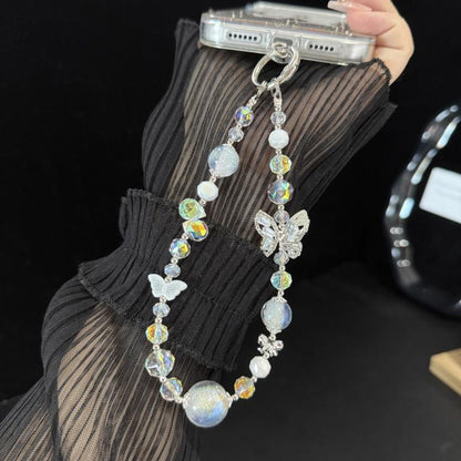 Ice Transparent Gradient Butterfly Crystal Phone Chain, Pink, Blue, White