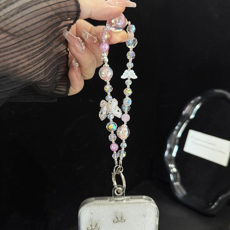 Ice Transparent Gradient Butterfly Crystal Phone Chain, Pink, Blue, White