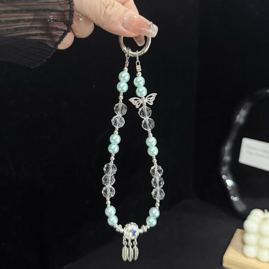 Dreamcatcher Butterfly Pearl Crystal Chain, White, Blue, Pink