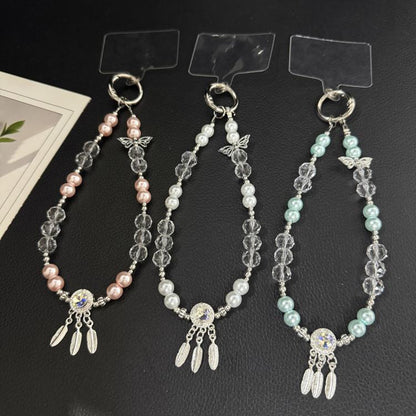 Dreamcatcher Butterfly Pearl Crystal Chain, White, Blue, Pink