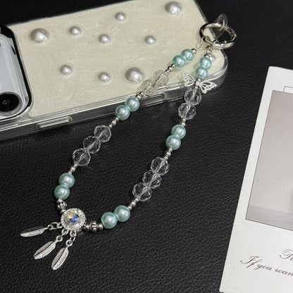 Dreamcatcher Butterfly Pearl Crystal Chain, White, Blue, Pink