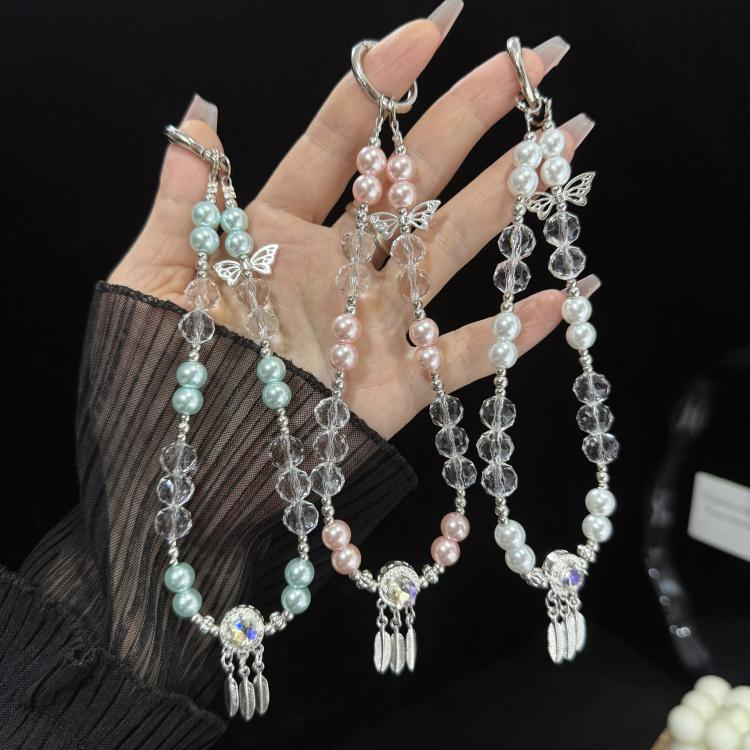 Dreamcatcher Butterfly Pearl Crystal Chain, White, Blue, Pink