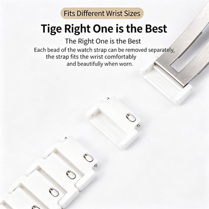 One Bead Dual Press Folding Buckle Quick Release Link Ceramic Look Watch Band, 18mm, 22mm