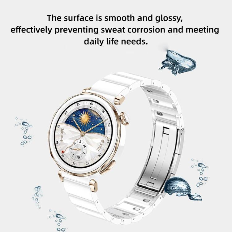 One Bead Dual Press Folding Buckle Quick Release Link Ceramic Look Watch Band, 18mm, 22mm