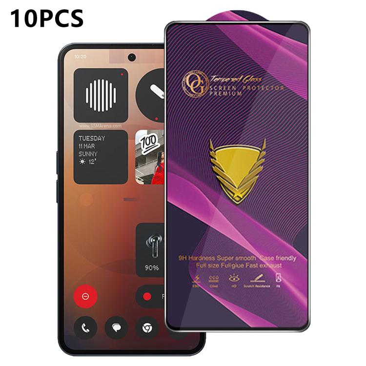 10pcs OG Purple Large-Arc Anti-Static High-Alumina Screen-Printed HD Tempered Glass Film, For Nothing Phone 4a Pro, For Nothing Phone 4a, For Nothing Phone 3a, For Nothing Phone 3a Pro