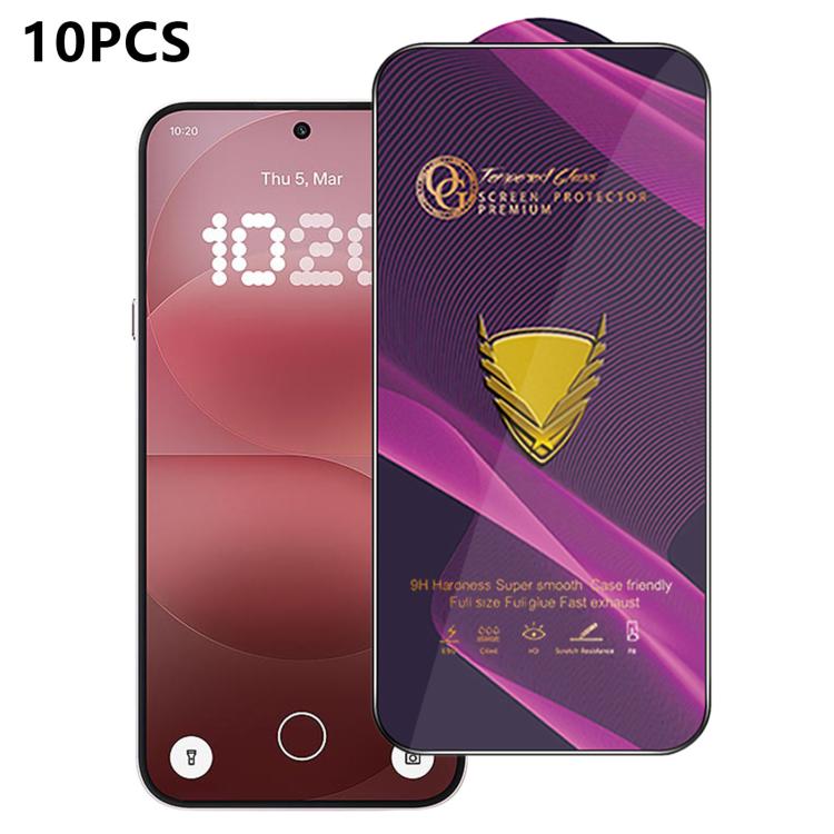 10pcs OG Purple Large-Arc Anti-Static High-Alumina Screen-Printed HD Tempered Glass Film, For Nothing Phone 4a Pro, For Nothing Phone 4a, For Nothing Phone 3a, For Nothing Phone 3a Pro