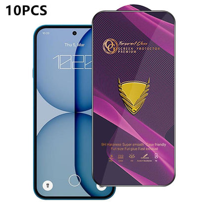 10pcs OG Purple Large-Arc Anti-Static High-Alumina Screen-Printed HD Tempered Glass Film, For Nothing Phone 4a Pro, For Nothing Phone 4a, For Nothing Phone 3a, For Nothing Phone 3a Pro