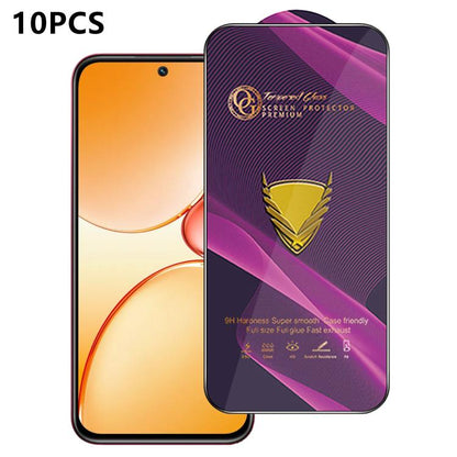 10pcs OG Purple Large-Arc Anti-Static High-Alumina Screen-Printed HD Tempered Glass Film, For Realme C100i 4G, For Realme C100x 4G, For Realme C100 5G, For Realme Narzo 100 Lite 5G, For Realme P4 Lite 5G, For Realme Note 80 4G, For Realme C83 5G       ...