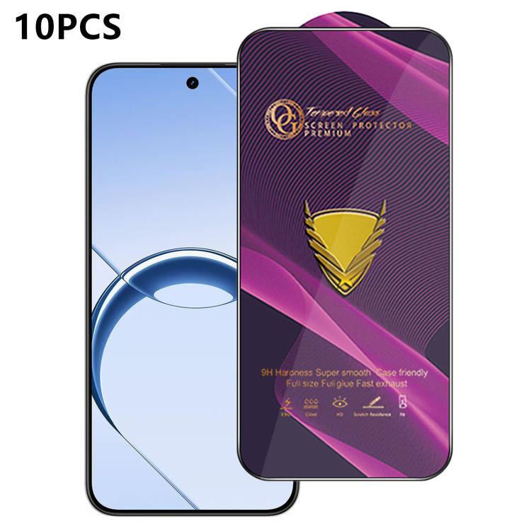 10pcs OG Purple Large-Arc Anti-Static High-Alumina Screen-Printed HD Tempered Glass Film, For Realme C100i 4G, For Realme C100x 4G, For Realme C100 5G, For Realme Narzo 100 Lite 5G, For Realme P4 Lite 5G, For Realme Note 80 4G, For Realme C83 5G       ...