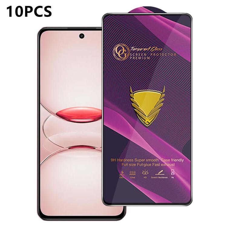10pcs OG Purple Large-Arc Anti-Static High-Alumina Screen-Printed HD Tempered Glass Film, For Realme C100i 4G, For Realme C100x 4G, For Realme C100 5G, For Realme Narzo 100 Lite 5G, For Realme P4 Lite 5G, For Realme Note 80 4G, For Realme C83 5G       ...