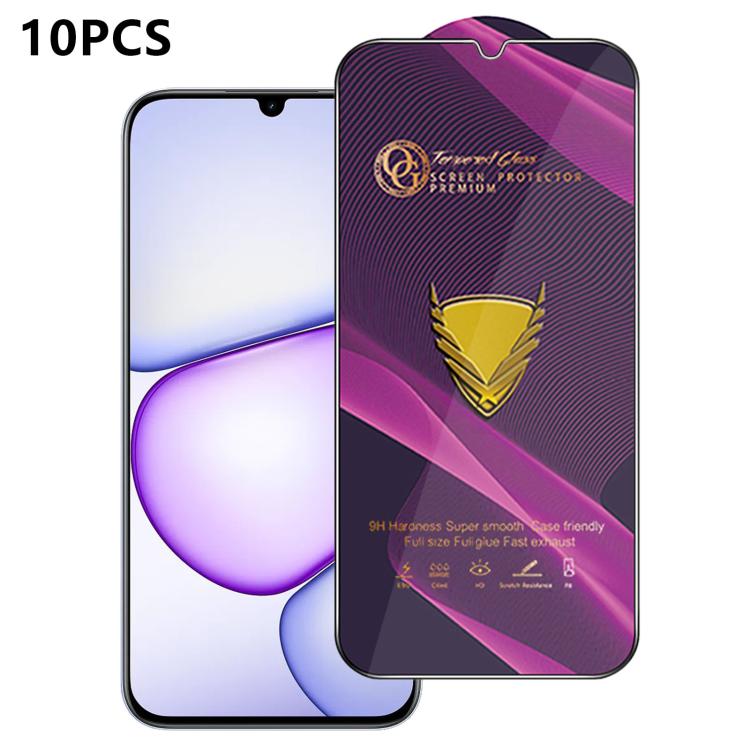 10pcs OG Purple Large-Arc Anti-Static High-Alumina Screen-Printed HD Tempered Glass Film, For Realme C100i 4G, For Realme C100x 4G, For Realme C100 5G, For Realme Narzo 100 Lite 5G, For Realme P4 Lite 5G, For Realme Note 80 4G, For Realme C83 5G       ...