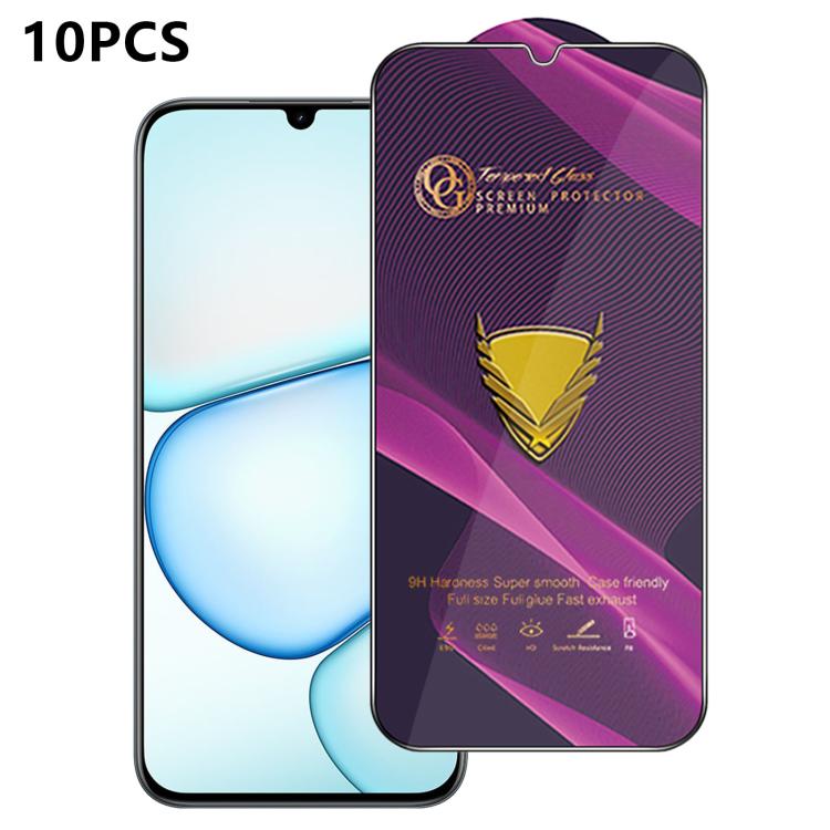 10pcs OG Purple Large-Arc Anti-Static High-Alumina Screen-Printed HD Tempered Glass Film, For Realme C100i 4G, For Realme C100x 4G, For Realme C100 5G, For Realme Narzo 100 Lite 5G, For Realme P4 Lite 5G, For Realme Note 80 4G, For Realme C83 5G       ...