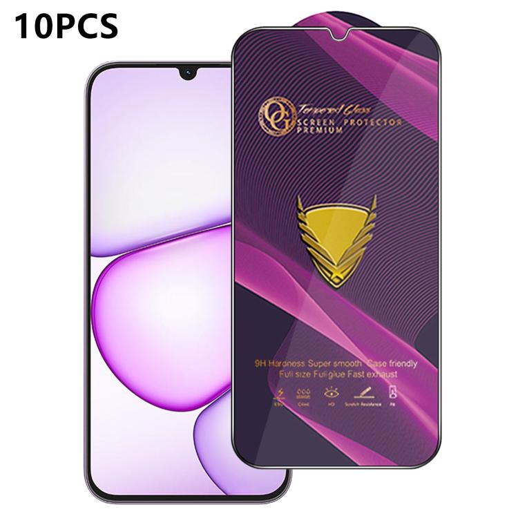 10pcs OG Purple Large-Arc Anti-Static High-Alumina Screen-Printed HD Tempered Glass Film, For Realme C100i 4G, For Realme C100x 4G, For Realme C100 5G, For Realme Narzo 100 Lite 5G, For Realme P4 Lite 5G, For Realme Note 80 4G, For Realme C83 5G       ...