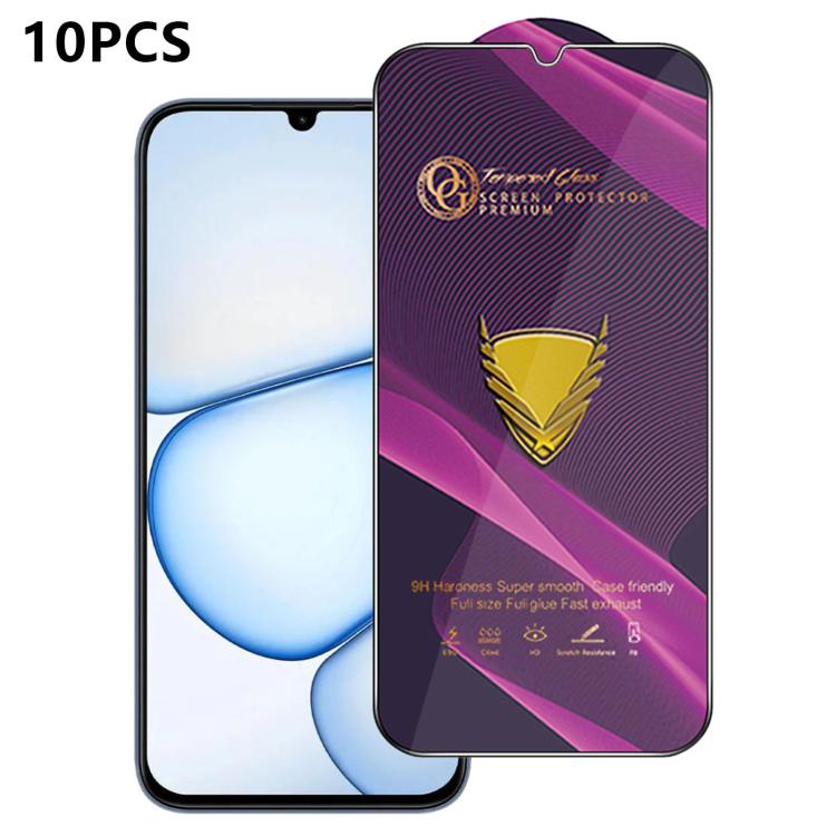 10pcs OG Purple Large-Arc Anti-Static High-Alumina Screen-Printed HD Tempered Glass Film, For Realme C100i 4G, For Realme C100x 4G, For Realme C100 5G, For Realme Narzo 100 Lite 5G, For Realme P4 Lite 5G, For Realme Note 80 4G, For Realme C83 5G       ...