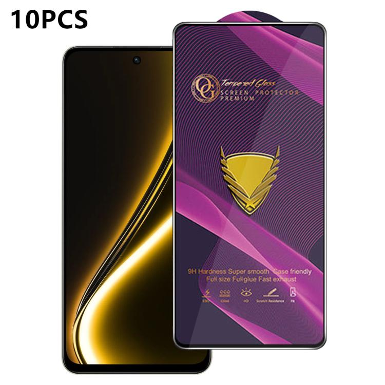 10pcs OG Purple Large-Arc Anti-Static High-Alumina Screen-Printed HD Tempered Glass Film, For Realme C100i 4G, For Realme C100x 4G, For Realme C100 5G, For Realme Narzo 100 Lite 5G, For Realme P4 Lite 5G, For Realme Note 80 4G, For Realme C83 5G       ...