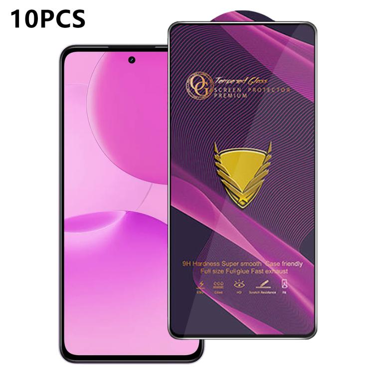 10pcs OG Purple Large-Arc Anti-Static High-Alumina Screen-Printed HD Tempered Glass Film, For Realme C100i 4G, For Realme C100x 4G, For Realme C100 5G, For Realme Narzo 100 Lite 5G, For Realme P4 Lite 5G, For Realme Note 80 4G, For Realme C83 5G       ...
