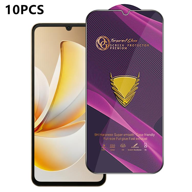 10pcs OG Purple Large-Arc Anti-Static High-Alumina Screen-Printed HD Tempered Glass Film, For Realme C100i 4G, For Realme C100x 4G, For Realme C100 5G, For Realme Narzo 100 Lite 5G, For Realme P4 Lite 5G, For Realme Note 80 4G, For Realme C83 5G       ...