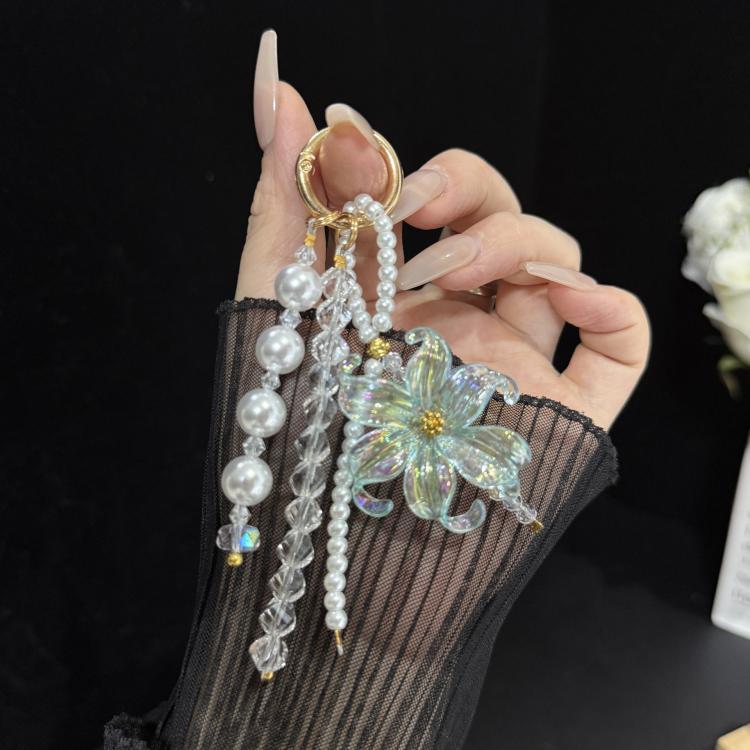 Large Flower Tassel Pearl Crystal Chain, White, Orange, Pink, Green