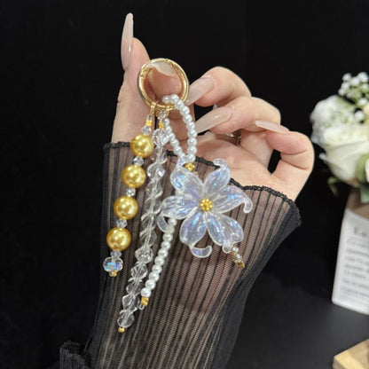 Large Flower Tassel Pearl Crystal Chain, White, Orange, Pink, Green