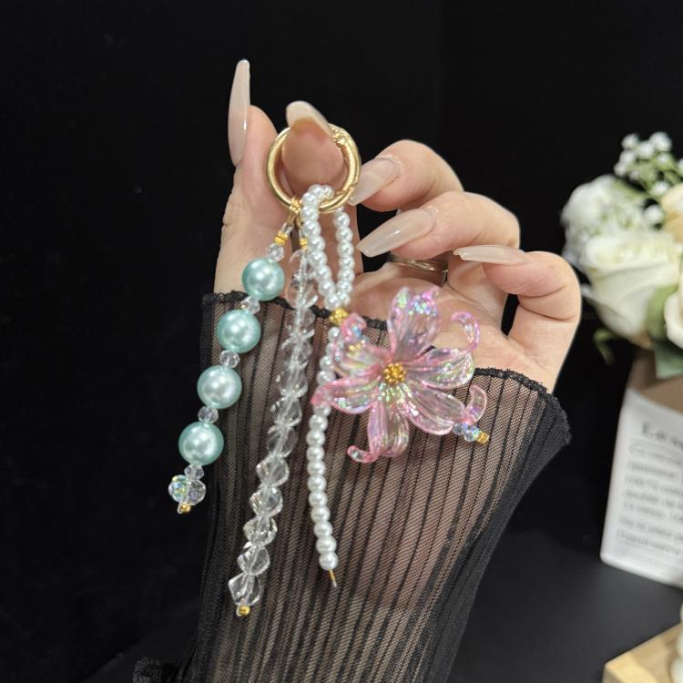 Large Flower Tassel Pearl Crystal Chain, White, Orange, Pink, Green