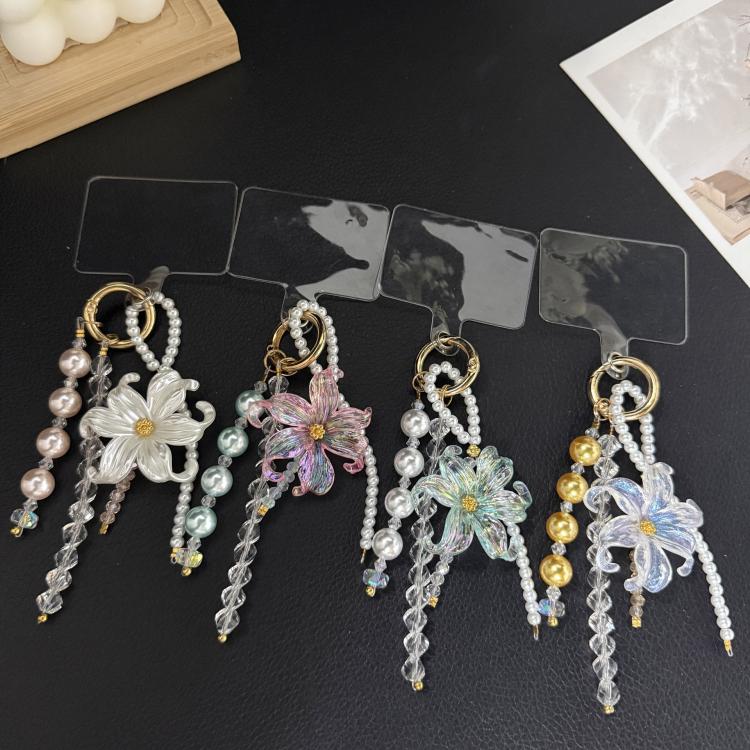 Large Flower Tassel Pearl Crystal Chain, White, Orange, Pink, Green