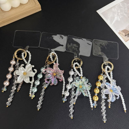 Large Flower Tassel Pearl Crystal Chain, White, Orange, Pink, Green
