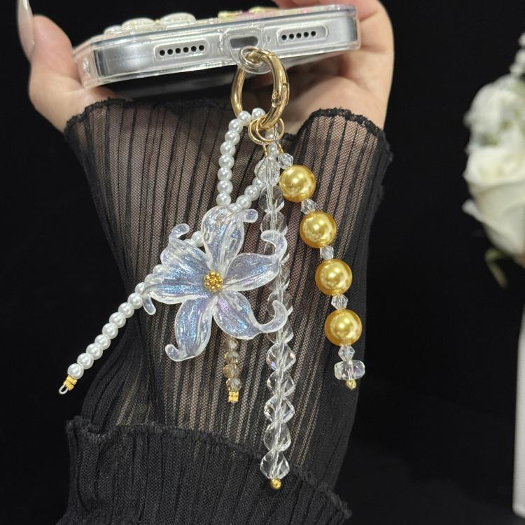 Large Flower Tassel Pearl Crystal Chain, White, Orange, Pink, Green