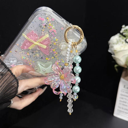 Large Flower Tassel Pearl Crystal Chain, White, Orange, Pink, Green