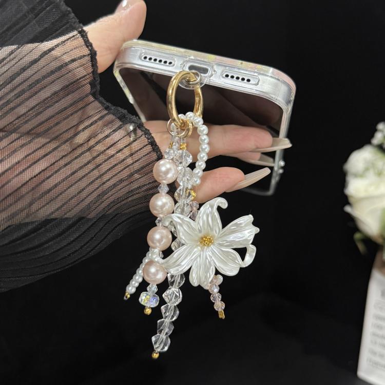 Large Flower Tassel Pearl Crystal Chain, White, Orange, Pink, Green