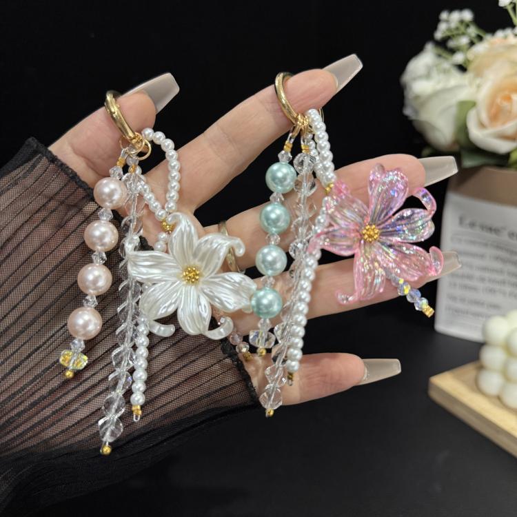 Large Flower Tassel Pearl Crystal Chain, White, Orange, Pink, Green