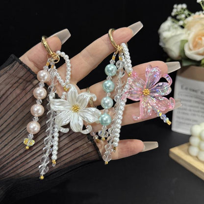 Large Flower Tassel Pearl Crystal Chain, White, Orange, Pink, Green