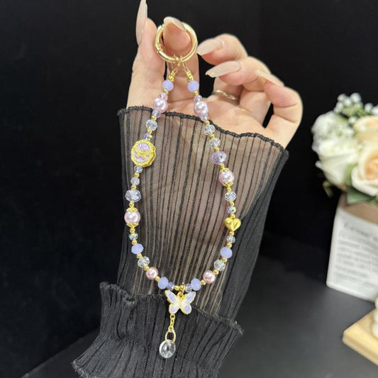 Gold Tiny Butterfly Water Drop Crystal Chain, White, Purple, Pink, Blue