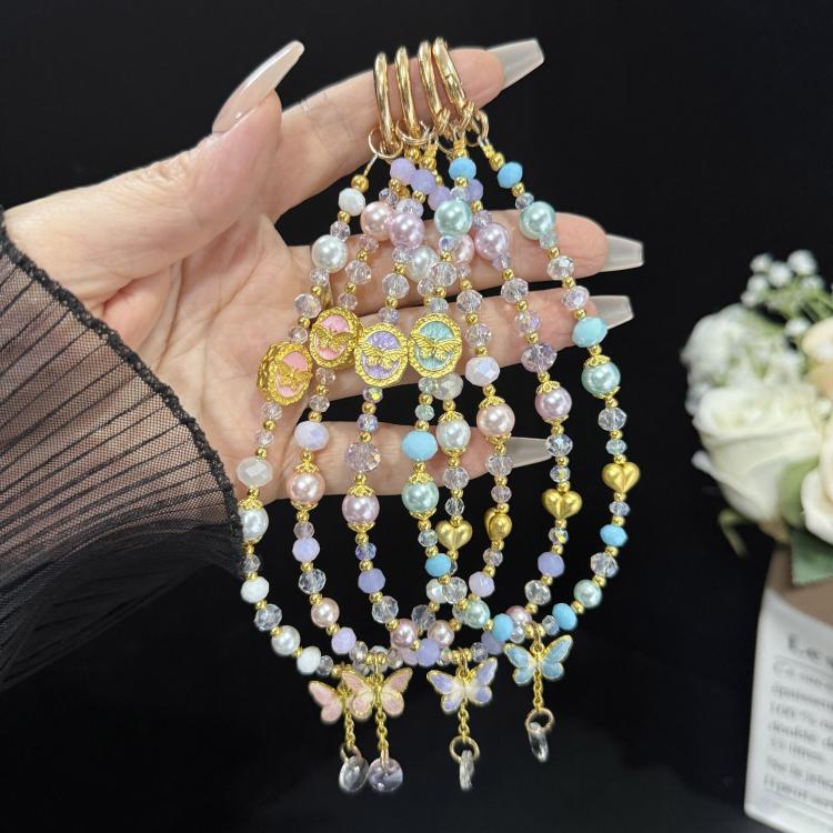 Gold Tiny Butterfly Water Drop Crystal Chain, White, Purple, Pink, Blue