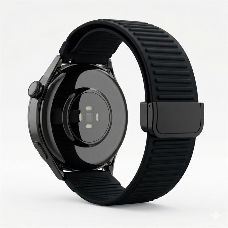 Mountain Pattern Loop Magnetic Buckle Silicone Watch Band, 22mm, 20mm