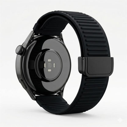 Mountain Pattern Loop Magnetic Buckle Silicone Watch Band, 22mm, 20mm