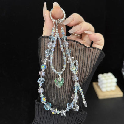 Aurora Heart Faceted Crystal Double Layer Chain, Blue, Pink