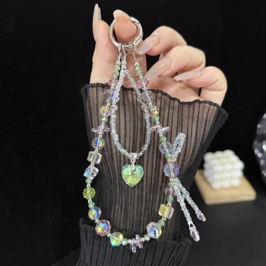 Aurora Heart Faceted Crystal Double Layer Chain, Blue, Pink