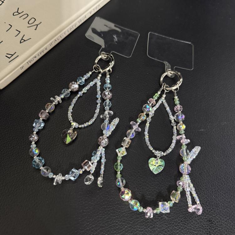 Aurora Heart Faceted Crystal Double Layer Chain, Blue, Pink