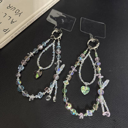 Aurora Heart Faceted Crystal Double Layer Chain, Blue, Pink