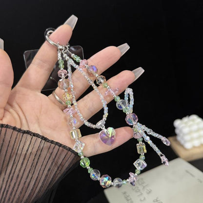 Aurora Heart Faceted Crystal Double Layer Chain, Blue, Pink