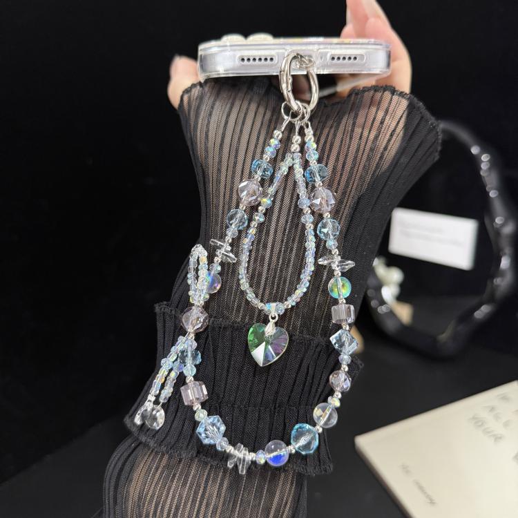 Aurora Heart Faceted Crystal Double Layer Chain, Blue, Pink