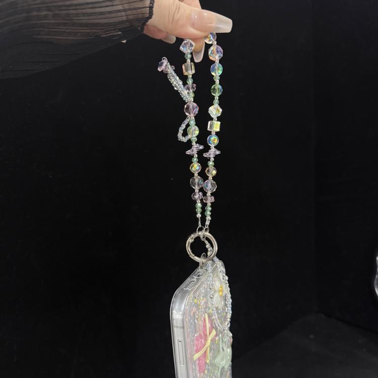 Aurora Heart Faceted Crystal Double Layer Chain, Blue, Pink
