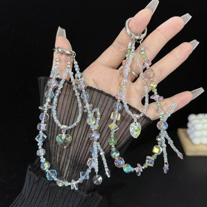 Aurora Heart Faceted Crystal Double Layer Chain, Blue, Pink