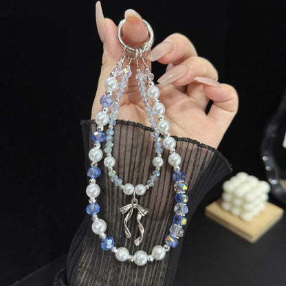 Silver Bow Pearl Double Layer Crystal Chain, Blue, Purple, Pink