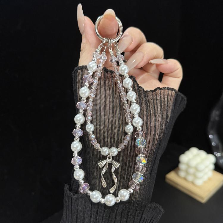 Silver Bow Pearl Double Layer Crystal Chain, Blue, Purple, Pink