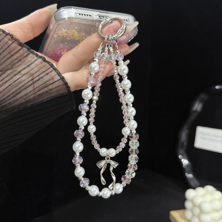 Silver Bow Pearl Double Layer Crystal Chain, Blue, Purple, Pink