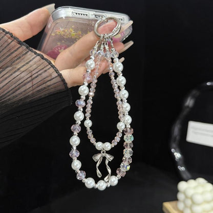 Silver Bow Pearl Double Layer Crystal Chain, Blue, Purple, Pink