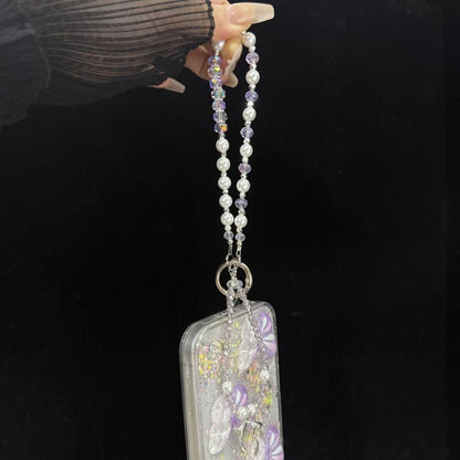 Silver Bow Pearl Double Layer Crystal Chain, Blue, Purple, Pink